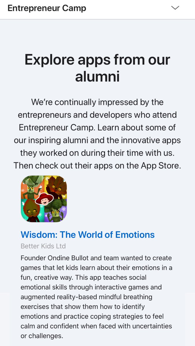 BKidsEdu's tweet photo. Thank you @Apple for featuring our social emotional app, Wisdom: The World of Emotions in this list! https://t.co/WBEU8bMbse. You can discover more in our app when you download it for free on iOS https://t.co/TmCbj0nlnS. #SEL #Socialemotionalskills #AppleEntrepreneurCamp #Ecamp https://t.co/rANoX8NofS