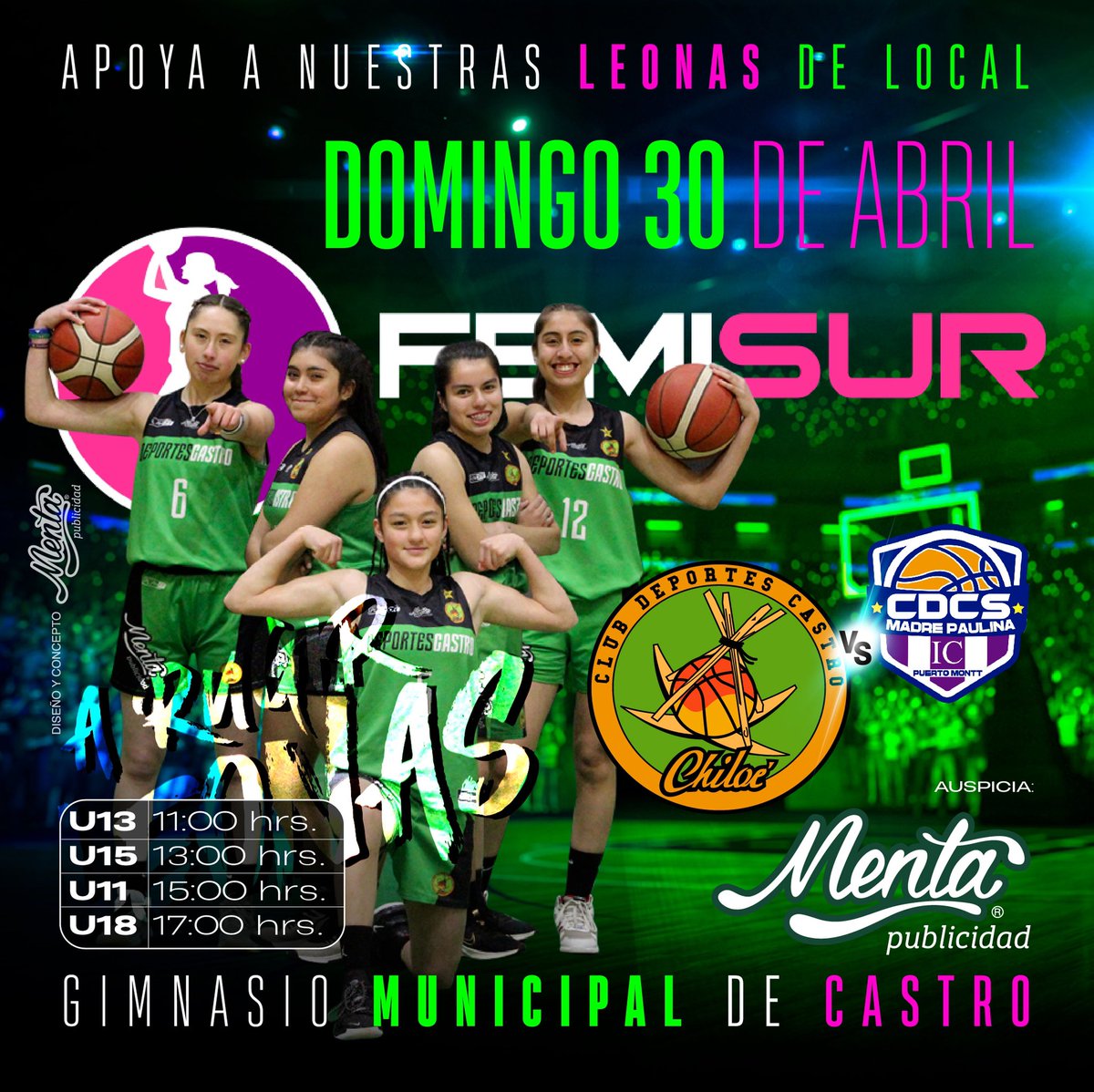 deportescastro's tweet photo. Este Domingo 30 de Abril apoya a nuestras LEONAS de local por la @femisur ¡ Nos vemos en el Municipal !🦁🏀💚
¡ A RUGIR LEONAS !
#Castro #Chiloe #Chile #Femisur #basketball #basquet #basquetbol #PuertoMontt #LigaFemisur https://t.co/ZybT3EH0Xx