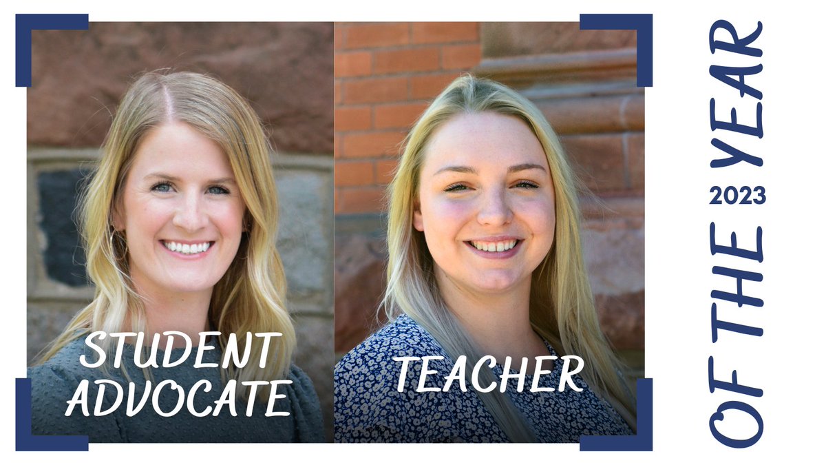 🏆 It's your 2023 OF THE YEAR RECIPIENTS!  

🍎The #TeacherOfTheYear is PROF. TAYLOR MOUNTS, of the Business Dept.!

🗣️The #StudentAdvocateOfTheYear is DIR. JANNA KOHLER, of Career Services!