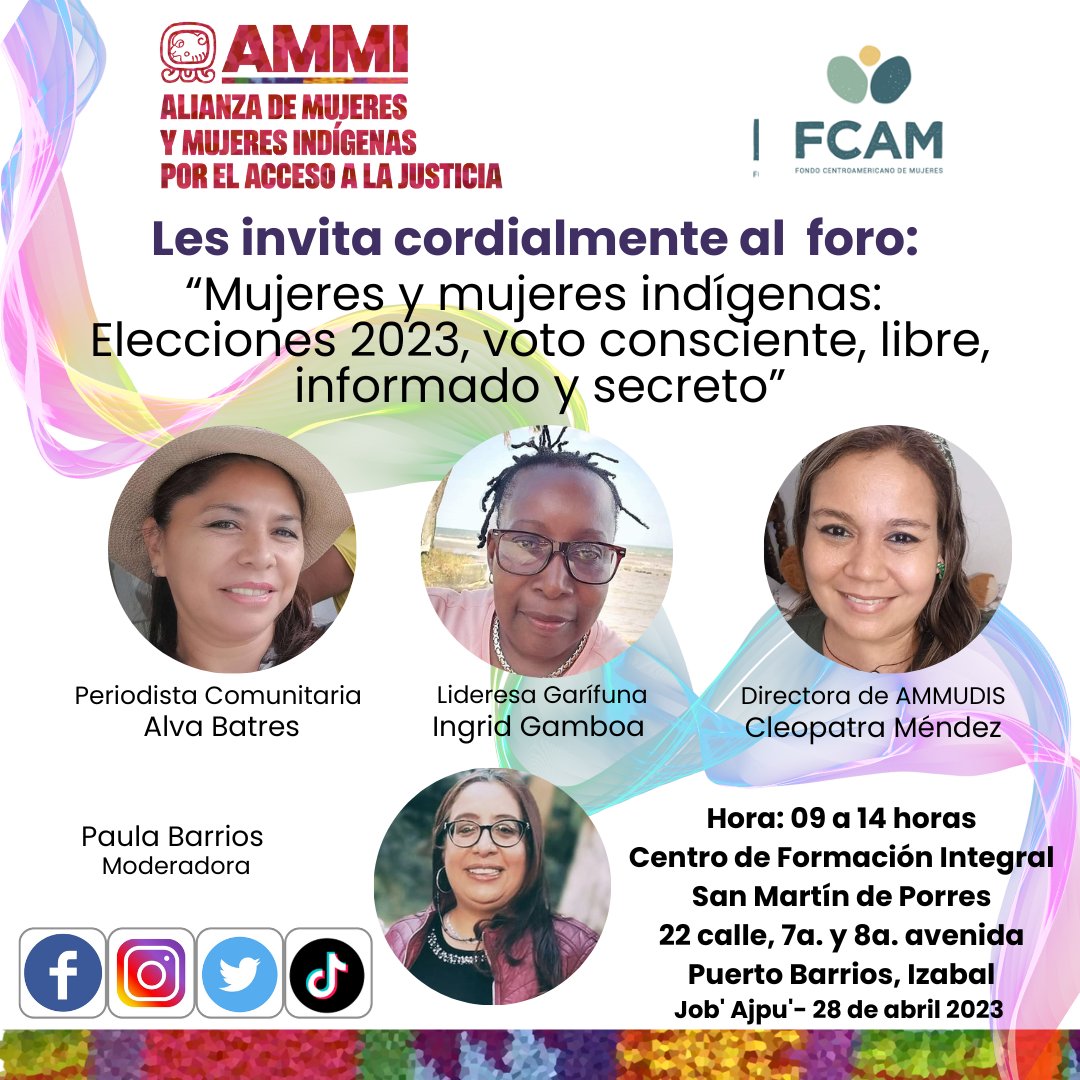 AlianzaMMI's tweet image. Estaremos en Puerto Barrios, Izabal y será un gusto compartir con ustedes.

#Mujeres #MujeresIndígenas #Voto2023 #MujeresYPoder #VotoInformado #NoVotemosPorLosMismos
