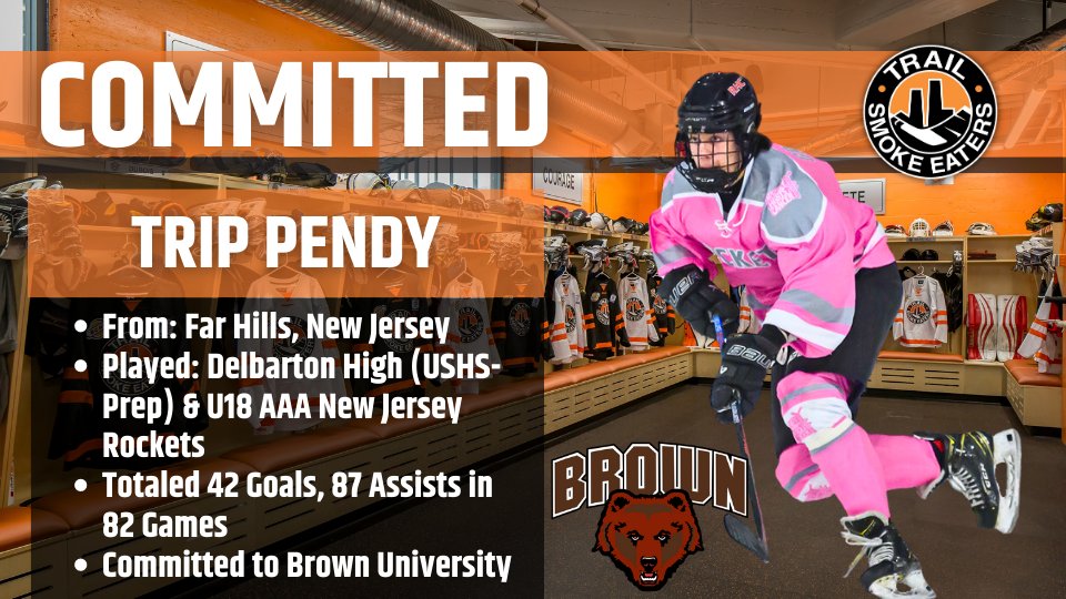 Commitment News!

Smoke Eaters sign <a href="/BrownU_MHockey/">Brown Men's Hockey</a> commit Trip Pendy for the 2023/24 season!

📰Details: trailsmokeeaters.com/commitment-smo…

Welcome to Trail Trip! #WeAreSmokeEaters