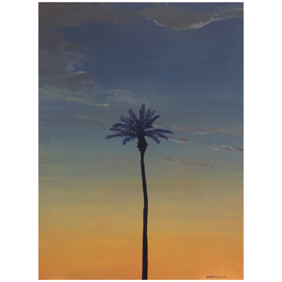"Single Palm. Sunrise."
2023
Oil on canvas
40" x 30"

By Brighton Smith for his solo exhibition, "Palms. Skies." on view at Skidmore Contemporary Art until April 29th.

For inquiries and more information:
Email: lia@skidmorecontemporaryart.com
Call: 310-828-5070