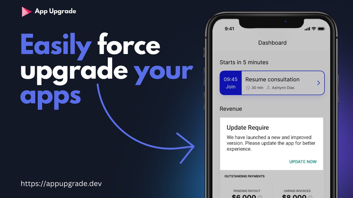 app_upgrade's tweet photo. We know your app has a lot more to offer, but your users don't. Keeping users up-to-date with the latest version helps you to tell them. We make it easy. Simple and straightforward. Try App Upgrade today.
#appupgrade #appupdate #forceupdate #flutterdev #reactnative https://t.co/v2OuFi1daf