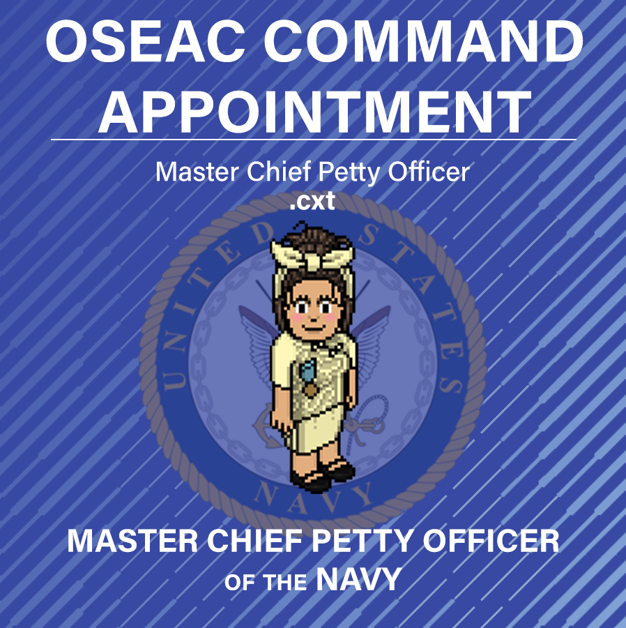 USDFHabbo's tweet photo. The Navy Branch said goodbye to Master Chief Petty Officer of the Navy ,Wormee today as she was promoted to CWO5.

However, the role wasn't vacant for long as Master Chief Petty Officer .cxt was chosen as the next MCPON!

Congratulations to both the new and former MCPON! https://t.co/U8keeRrVAY
