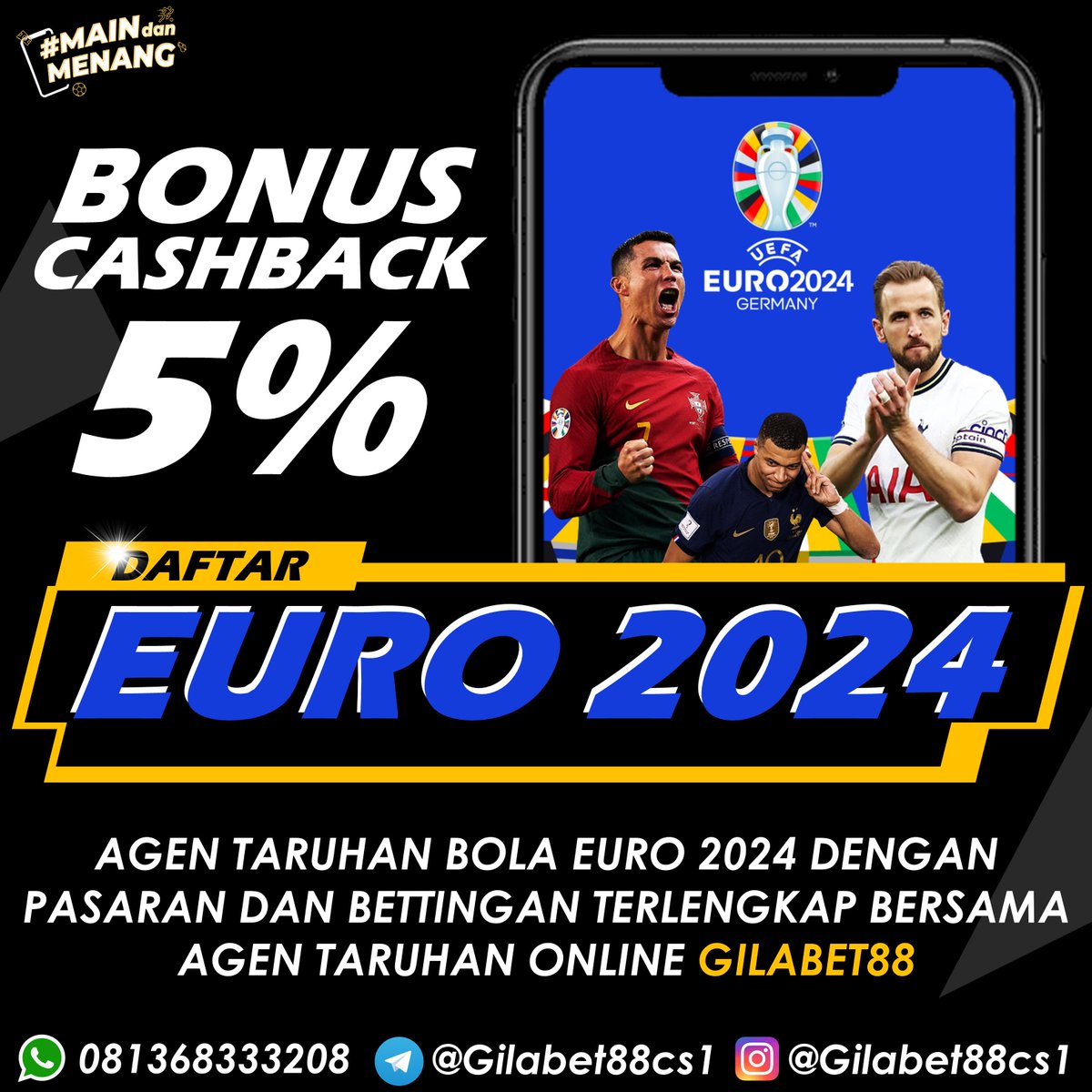 Piala2022's tweet photo. Hay para pecinta taruhan online khususnya untuk sportsbook sepak bola , yuk EURO 2024 semakin dekat nih.
Jangan lupa pasang taruhannya hanya di agen GILABET88 dengan bettingan terlengkap 🎉💯

👉 BONUS NEW MEMBER
👉 BONUS CASHBACK
👉 EVENT MIX PARLAY

#taruhanbolaonline https://t.co/ThrD21v7PU