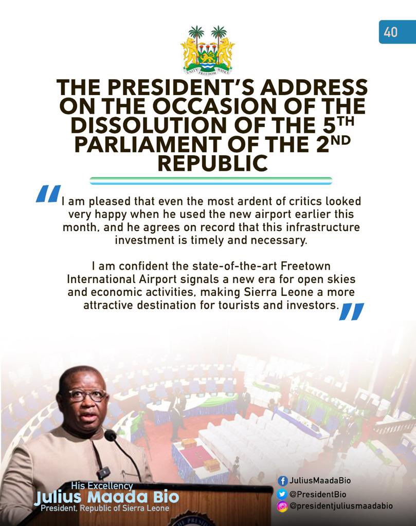 julius_maadabio's tweet photo. Excerpts of my Message on the Occasion of the Dissolution of the Fifth Parliament of the Second Republic of Sierra Leone: 25/04/2023
#TheNewDirectionAgenda
#SLPP4DEVELOPMENT
#5Done5MoreToGo https://t.co/5mjlpgi0l0