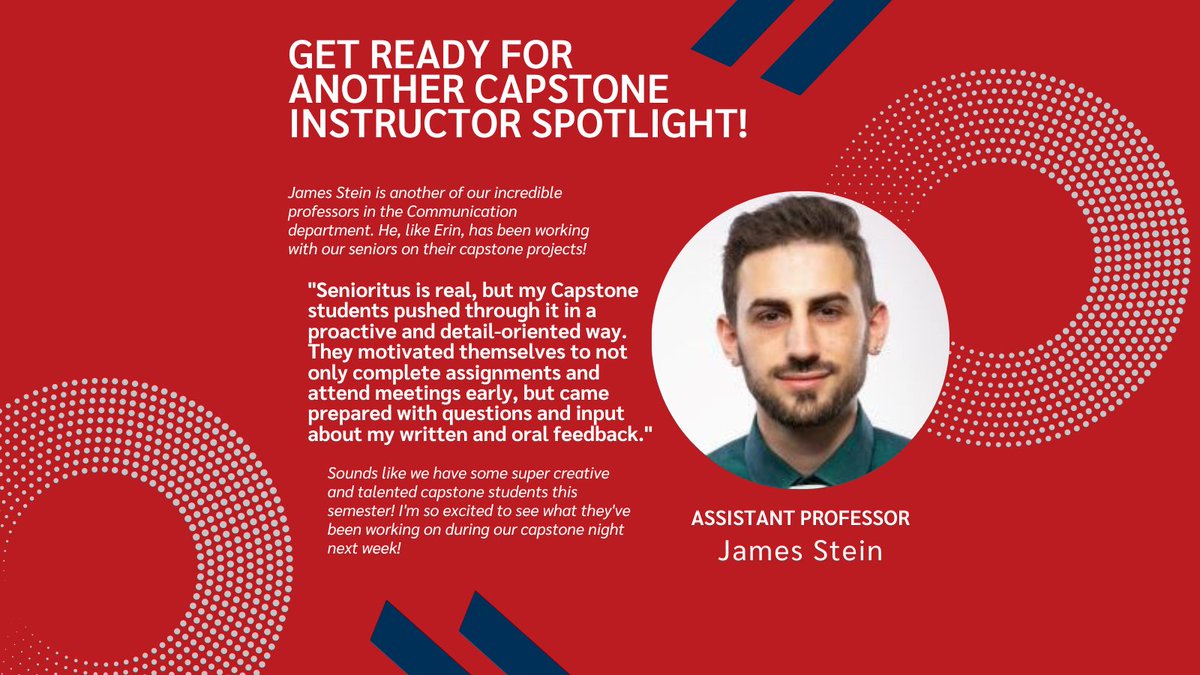 utcommunication's tweet photo. We have another spotlight! This week, we're sharing our hype for Dr. James Stein, another of our great professors teaching capstone in the Communication department! Capstone Night is next Wednesday - who's excited to see what our seniors have been working on this semester?! https://t.co/o0AQ7Clo5e
