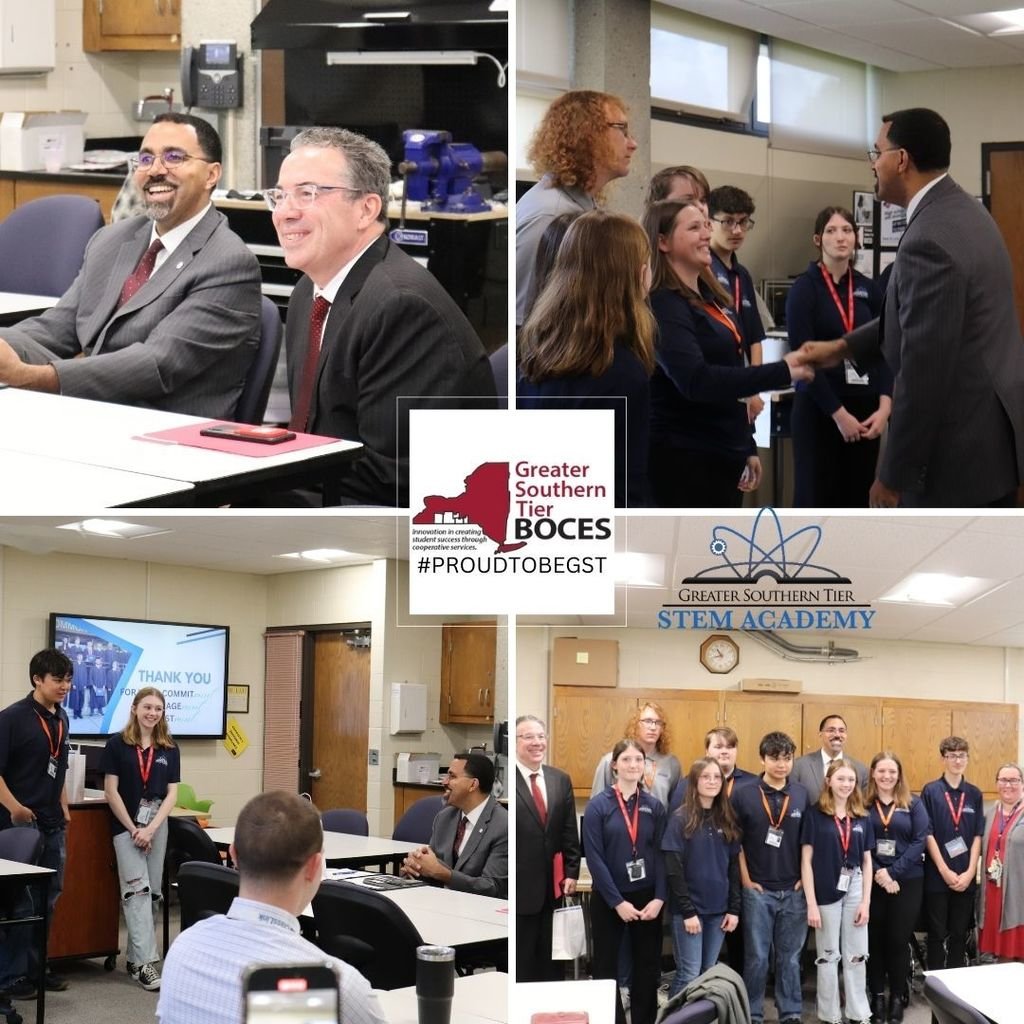 Thank you, Chancellor <a href="/JohnBKing/">Dr. John B. King, Jr.</a> and Dr. Mullaney for visiting STEM Academy today at <a href="/SUNY_Corning/">SUNYCorning</a>. Our STEM Academy students did a great job presenting and conversing with <a href="/SUNYChancellor/">Chancellor John B. King</a>. #PROUDTOBEGST