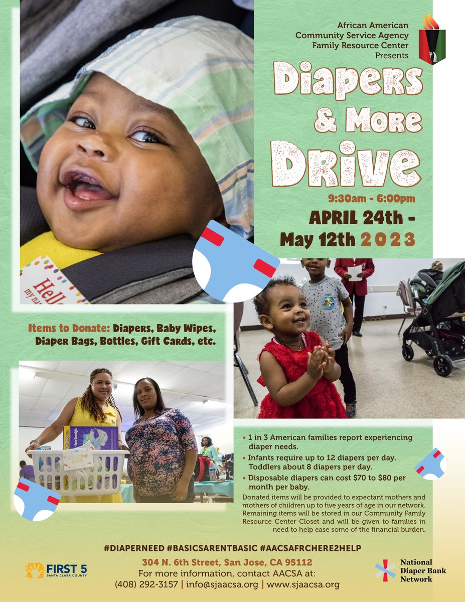 SJAACSA's tweet photo. Yesterday was the first day of our “Diapers & more” drive!
We’re collecting all items listed on the flier until 5/12.
Thank you for supporting the community ❤️
#sanjose #diapers #community #help #drive #donations #diaperneed #basicsarentbasic https://t.co/48jm2iWzk2
