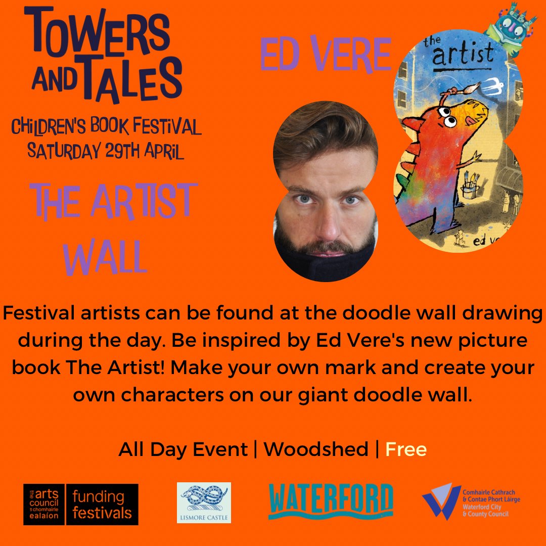 The Artist Wall 🖌️🎨 Festival artists can be found at the doodle wall drawing during the day. Be inspired by Ed Vere's new picture book The Artist! Make your own mark and create your own characters on our giant doodle wall. All Day Event | Woodshed | Free #TowersandTales2023