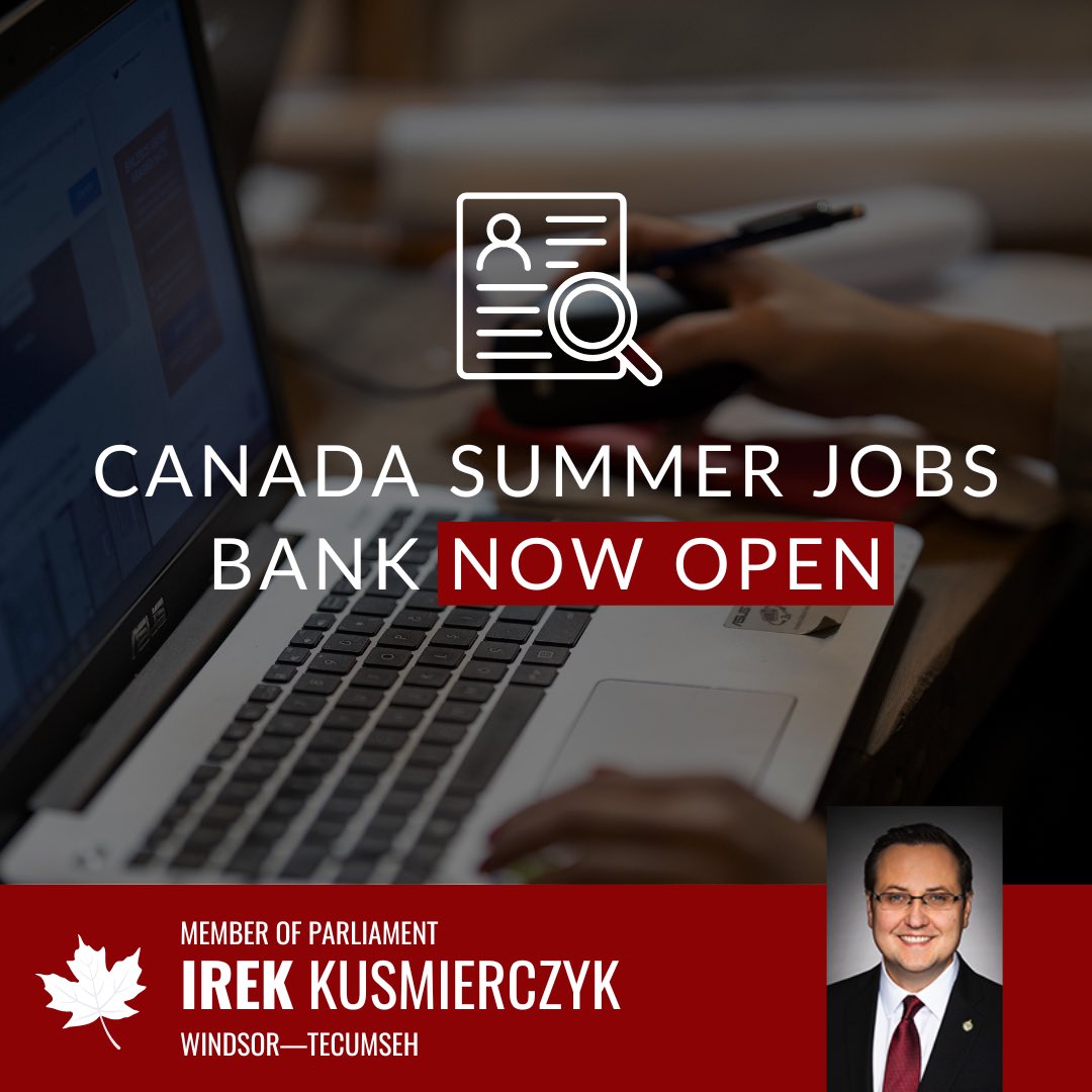 Irek_K's tweet photo. 📢 The Canada Summer Jobs Bank is now open!

Through CSJ - we are equipping young people with the quality opportunities they need to be successful.

I encourage #WindsorTecumseh residents between the ages of 15-30 to visit the CSJ bank by clicking below:

https://t.co/h2JVrGO4cQ https://t.co/ia7JsIjzdl