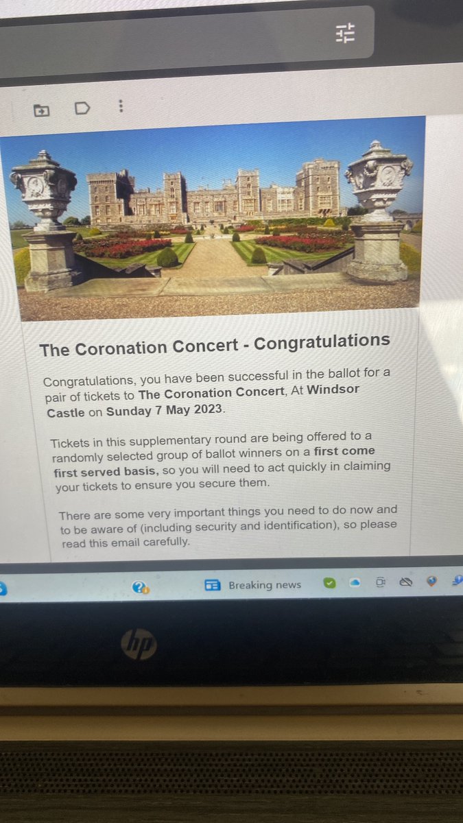 JuliaESMF2015's tweet photo. @stylesp245 What a #ticketmaster shambles . Apparently 2 tickets won in the ballot and limited time to claim (before noon 27th April) then as soon as you click - says zero tickets found! 
#CoronationConcert . Gutted! https://t.co/qHsY3eIHvU