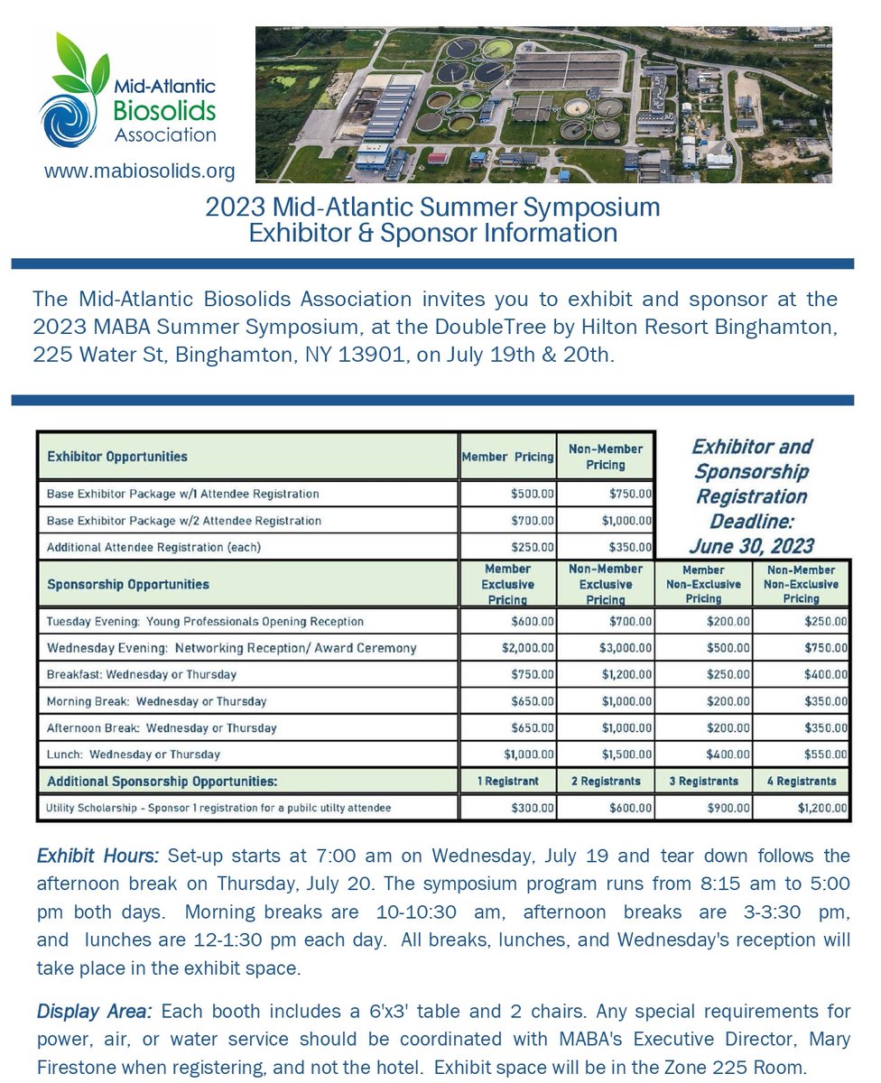 mabiosolids's tweet image. Call for exhibitors and sponsors: MABA 2023 Summer Symposium!

Learn more and register at maba.memberclicks.net/2023symposium_…

Questions? Contact Mary Firestone at mfirestone@mabiosolids.org or 845-901-7905.

#biosolids #maba23 #exhibit #sponsor