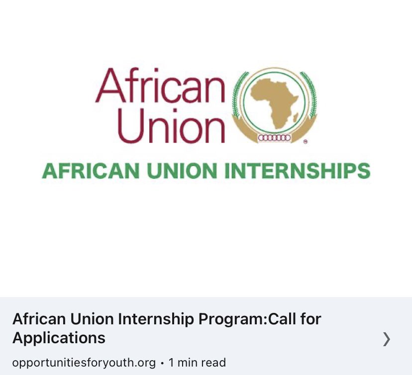 opportunitiesfy's tweet photo. African Union Internship Program: Call for Applications

click here https://t.co/klG0cYZZ5M
#opportunity #internship #experience #engagement https://t.co/kuGjP5Q24r
