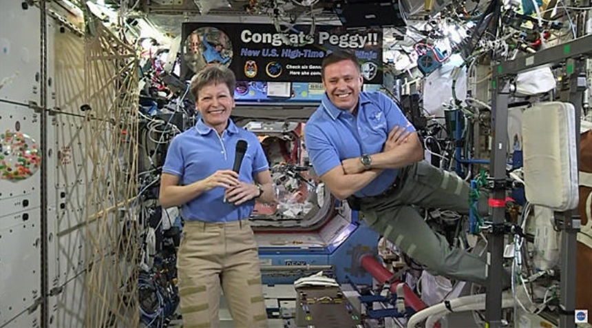 BillyZigouras's tweet photo. Peggy Whitson apparently spent "666" days on the International Space Station. 

Not 665. Not 667. But exactly 666!

Anyway... I'm wrecked after an 8-hour flight. But he/her/him/she looks perfectly fine. Drinking water made from urine for 666 days, and without a shower in sight. Just using baby wipes and tubes of gel to cleanse herself. Cutting her own hair and all - that the tiny little bits of hair somehow never interfered with the equipment - nor sucked into the lungs of the other astronots!

Sorry if I no furthermore believe the official narrative. I once did. But now I don't!

https://t.co/1xtkLsUdd4