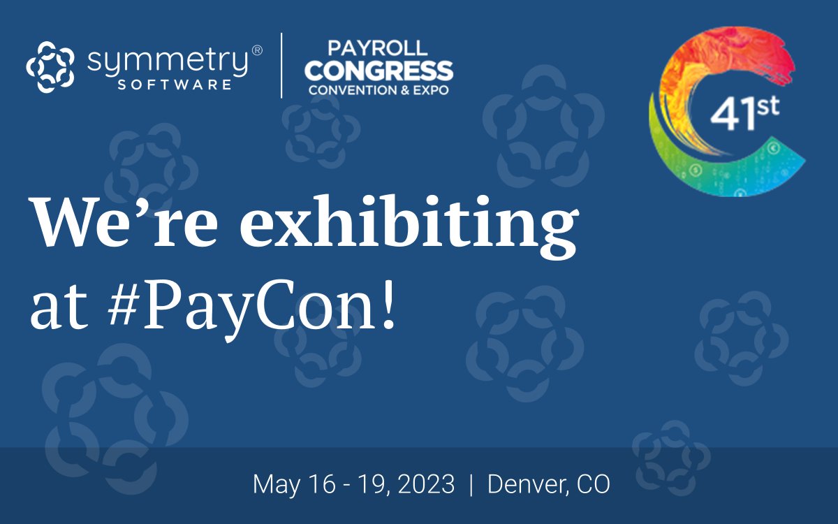 SymmetrySftware's tweet image. In 3 weeks, we&apos;re exhibiting at the American Payroll Association&apos;s 41st #PayCon! Let&apos;s meet up and chat #embeddedpayroll and #PayrollAPI

Reach out to us below 👇 to request a meeting. See you there! 

symmetry.com/events!

#BuildPayrollwithSymmetry #PayNews #Payroll