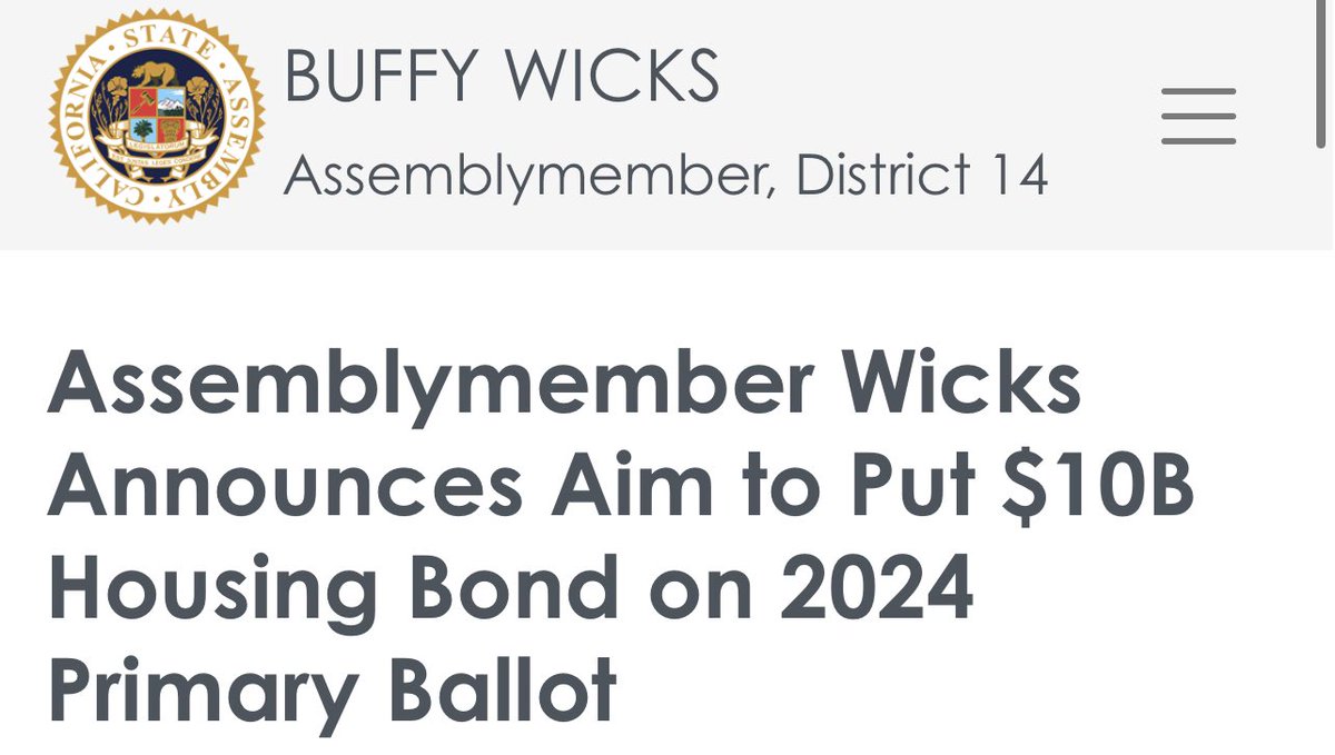 BuffyWicks's tweet photo. Exciting news: Tomorrow the Assembly Housing Committee will consider #AB1657, my bill to put a $10B affordable housing bond measure on the March 2024 ballot.

We can’t take our foot off the gas when it comes to CA's affordable housing investments. Let's go!https://t.co/55pgdVPodg https://t.co/X1632E33CV