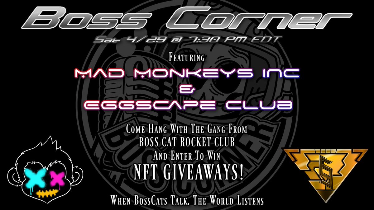 The Machinist (@nftmachinist) on Twitter photo γπΌBoss Corner EP 27πΌε½‘
Join The Gang From <a href="/BossCatRC/">Boss Cat Rocket Club</a> This #Caturday Night For The Best Space In The Space!
Enter Multiple #NFTGiveaways π
- Follow <a href="/BossCatRC/">Boss Cat Rocket Club</a>, <a href="/eggscapeclub/">Eggscape $BOK</a> & <a href="/MadMonkeysINC/">Mad Monkeys INC π€π</a>
- β€οΈ&β»οΈ
- Tag 3 Friends
x.com/i/spaces/1Yqxoβ¦
Must Be In The Space To Win! γπΌBoss Corner EP 27πΌε½‘
Join The Gang From <a href="/BossCatRC/">Boss Cat Rocket Club</a> This #Caturday Night For The Best Space In The Space!
Enter Multiple #NFTGiveaways π
- Follow <a href="/BossCatRC/">Boss Cat Rocket Club</a>, <a href="/eggscapeclub/">Eggscape $BOK</a> & <a href="/MadMonkeysINC/">Mad Monkeys INC π€π</a>
- β€οΈ&β»οΈ
- Tag 3 Friends
x.com/i/spaces/1Yqxoβ¦
Must Be In The Space To Win!