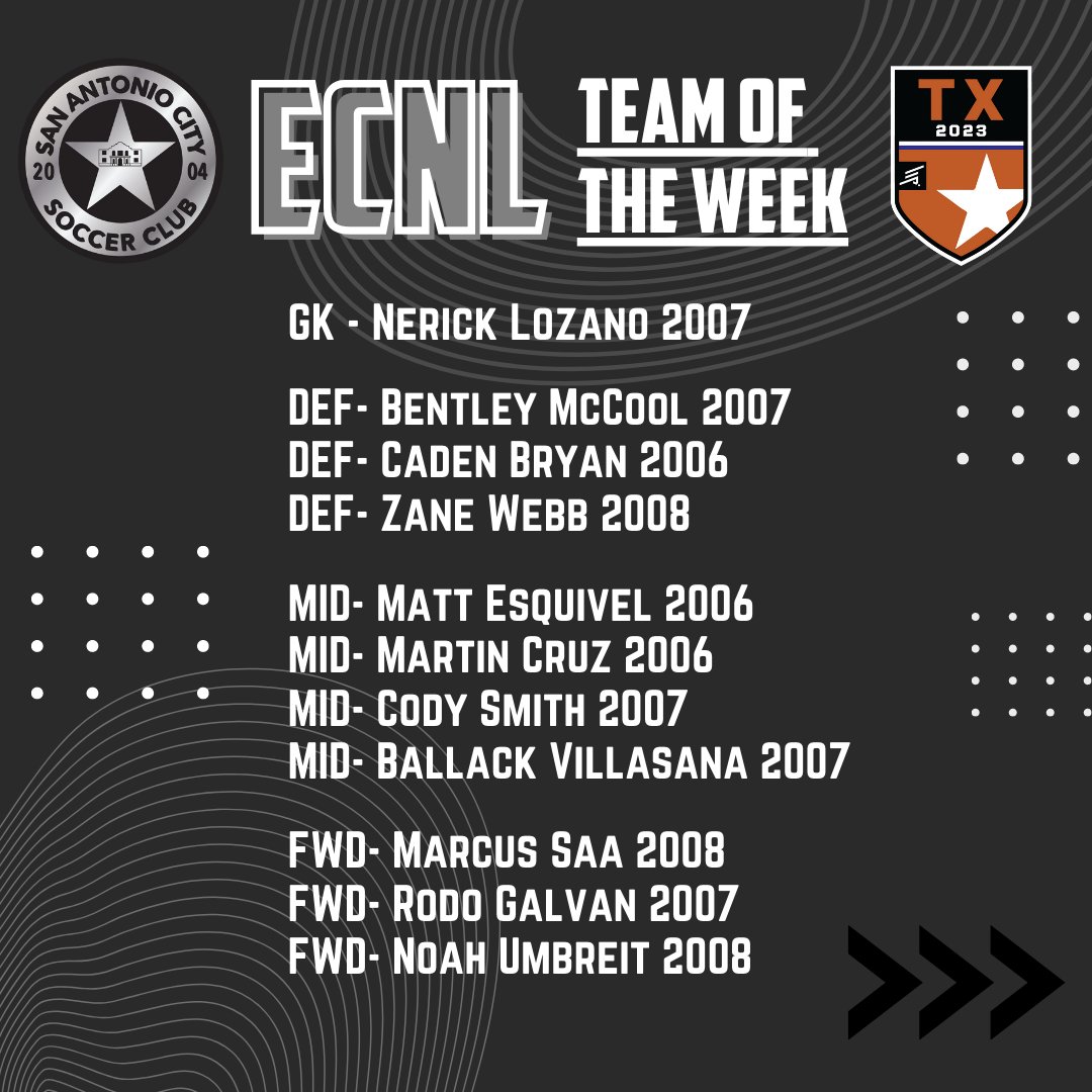 San Antonio City Soccer Club on Twitter "SA City ECNL Texas Showcase Team of the Week!! SA City
