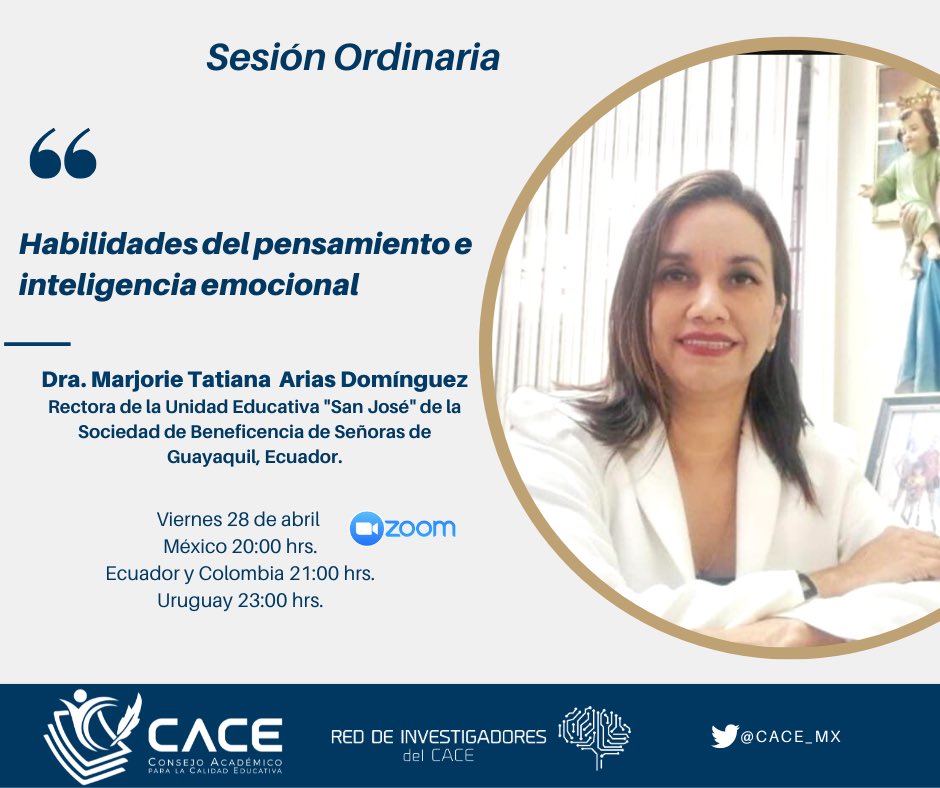 cace_mx's tweet photo. #Sesión El Consejo Académico para la Calidad Educativa tiene el gusto de invitarte a la Segunda Sesión Ordinaria, que se llevará a cabo el día viernes 28 de abril  a las 20:00 horas (Centro de México).

¡Te esperamos! https://t.co/0uL2Q3mDBJ