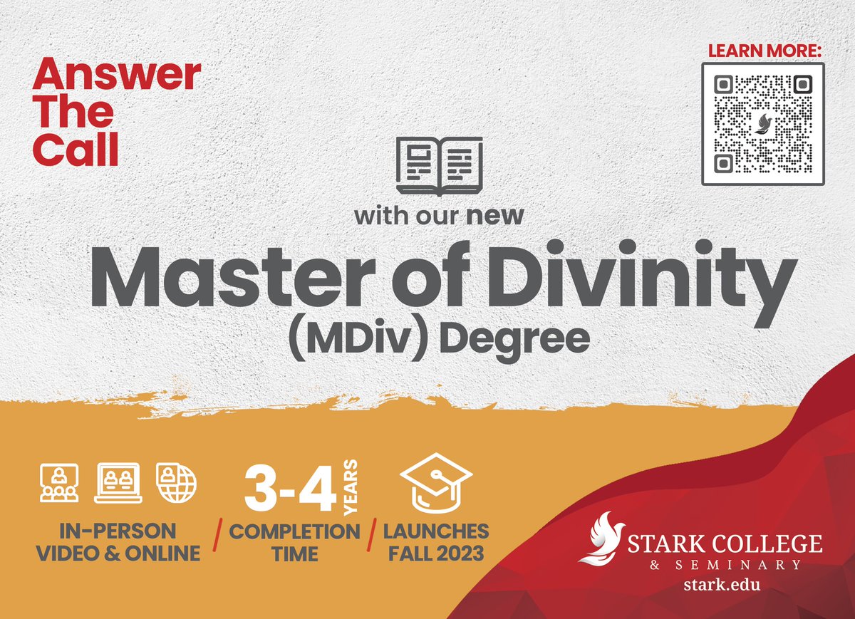 starkcollege's tweet photo. Stark College & Seminary announces a new 74-hour Master of Divinity (MDiv) degree ! Developed through collaboration with local church and ministry leaders, the MDiv embodies the unique Stark practitioner-scholar model.
https://t.co/4L459z4mMp
#StarkCollege
#MasterofDivinity https://t.co/Srt9r3SFOV