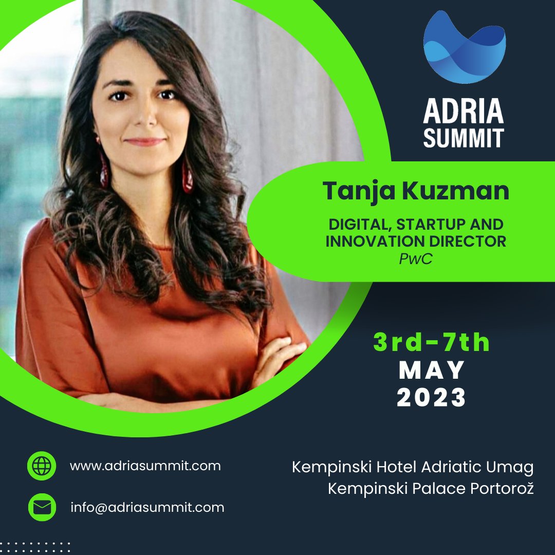 adria_summit's tweet photo. Tanja Kuzman
Digital, Startup and Innovation Director
PwC 

Tanja Kuzman is a Digital, Startup and Innovation Director at PwC with 10+ years of combined professional experience related to digital transformation, startup/innovation ecosystems and VC funding. 
#adriasummit https://t.co/2XGbozPQOU