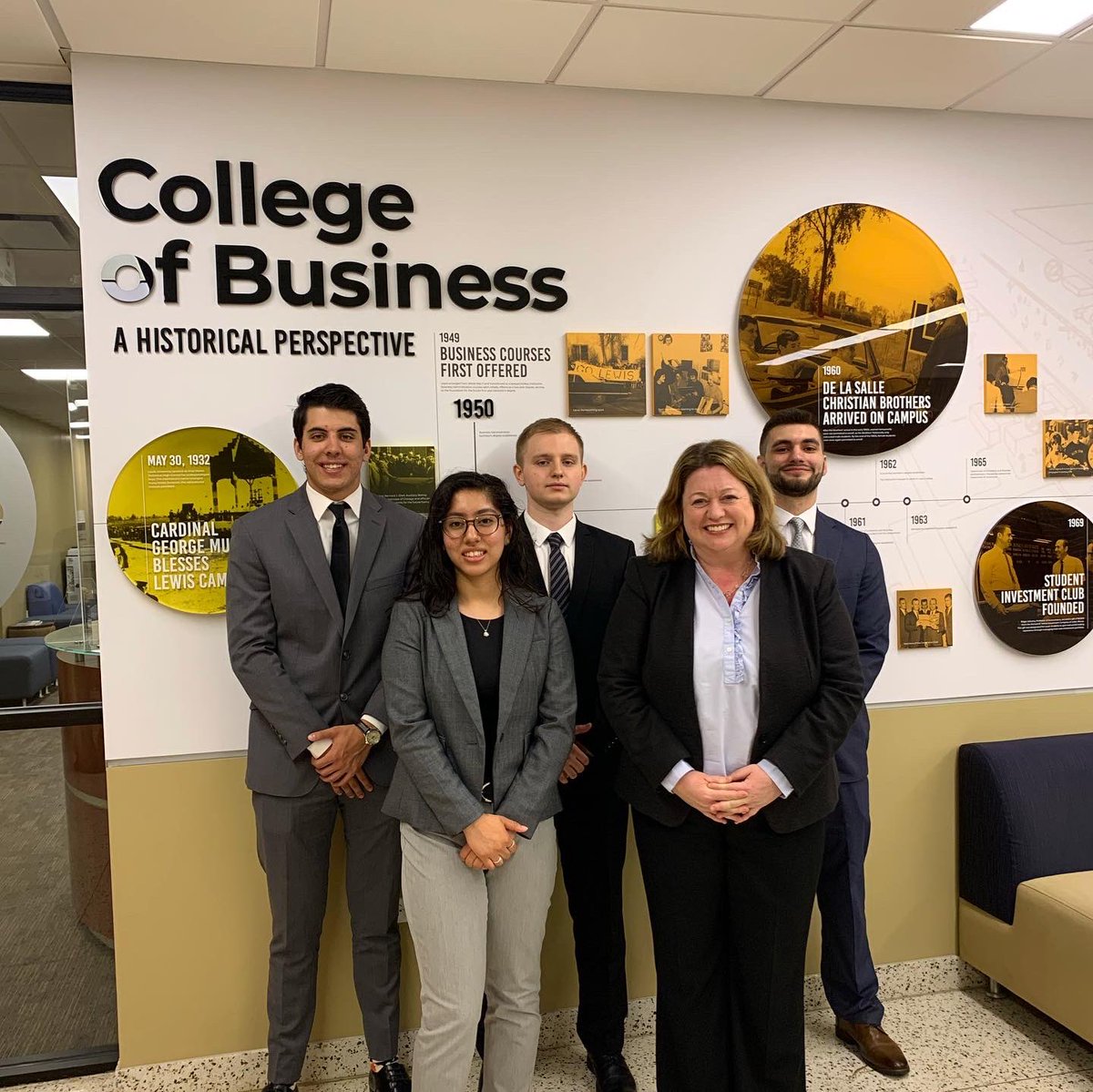 LewisUCoBDean's tweet photo. Congratulations to our students Matthew Sekula, Andrew Burton, Daniel Caldwell and Ruth Delgado who represented Lewis at the 2nd Annual Lasallian Societal Impact Case Competition! The team was mentored by Dr. Elizabeth Belgio with Dr. Jim Oakley serving as 1/6 judge. #LewisUCoB https://t.co/65WP8gyQLX