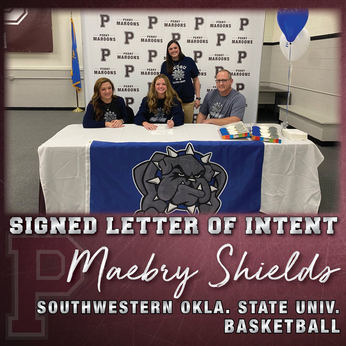 perry_schools's tweet photo. EXCITING DAY! We celebrated three student-athletes who signed their letter of intent! Congratulations - we are proud of you! 
 🌟 Kaleb Owen: @UCOBronchos  Wrestling
 🌟 Maebry Shields: @swosu Basketball
 🌟 Isabelle Stoops: @CarlAlbertState Wrestling https://t.co/pwsS26tq7h
