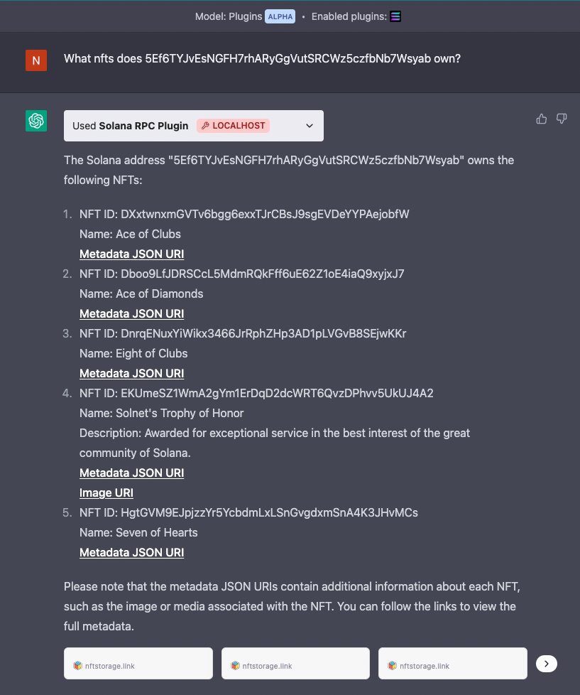 (1/2) Solana Labs has created an open-source reference implementation for a ChatGPT plugin that lets users interact with the <a href="/solana/">Solana</a> network directly from ChatGPT.

Users will be able to check wallet balances, transfer tokens, and purchase NFTs once ChatGPT plugins are available.