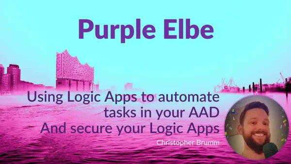 fabian_bader's tweet image. Am 10.05.23 trifft sich die #PurpleElbe 🛡️Security User Group zum ersten Mal.
Ich freue mich sehr dass @cbrhh den Auftakt übernimmt und einen tollen Vortrag zum Thema #LogicApp #Security hält.
Kommt doch vorbei, geht auch virtuell.
meetup.com/purple-elbe/ev…
