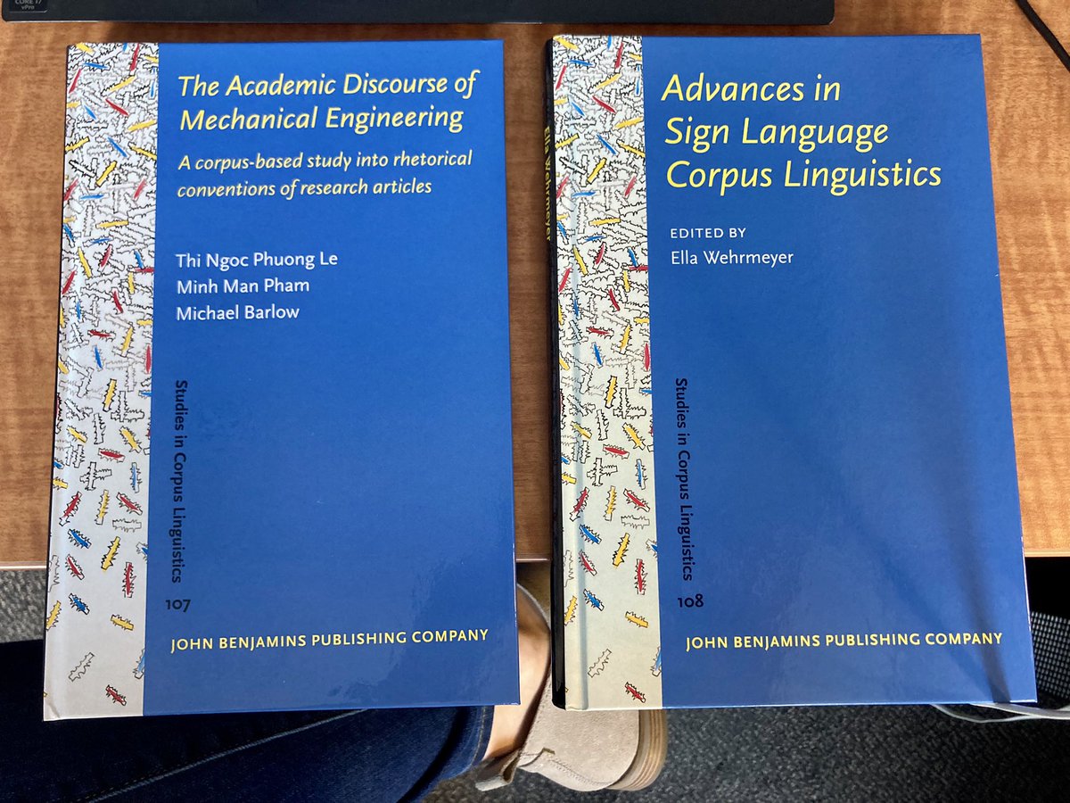 uroemer's tweet photo. New book arrival day! I’m very excited about the latest additions to book series I edit—one helping us better understand mechanical engineering discourse, the other showcasing research on corpora of #SignLanguages! Exciting work all around! Congratulations to all authors! https://t.co/LnCG63xeJq