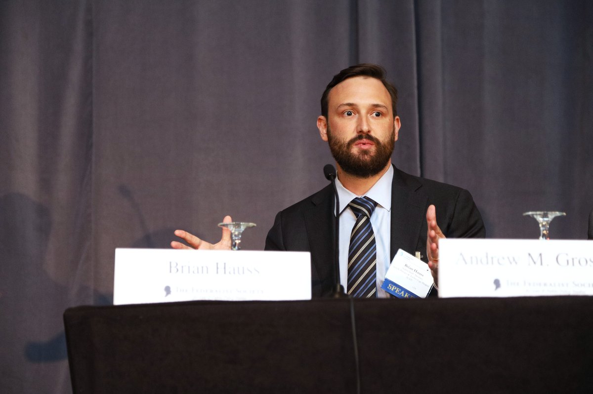FedSoc's tweet photo. Will Duffield (@Will_Duffield), Andrew Grossman (@andrewmgrossman), Brian Hauss (@brianmhauss), Allison R. Hayward, Erik S. Jaffe (@ErikJaffe), and Hon. Gregory G. Katsas joined us for a discussion on "Censorship by Proxy?" at #EBRXI.

Watch: https://t.co/ol2IL4sH3A https://t.co/U71VdxbMcF