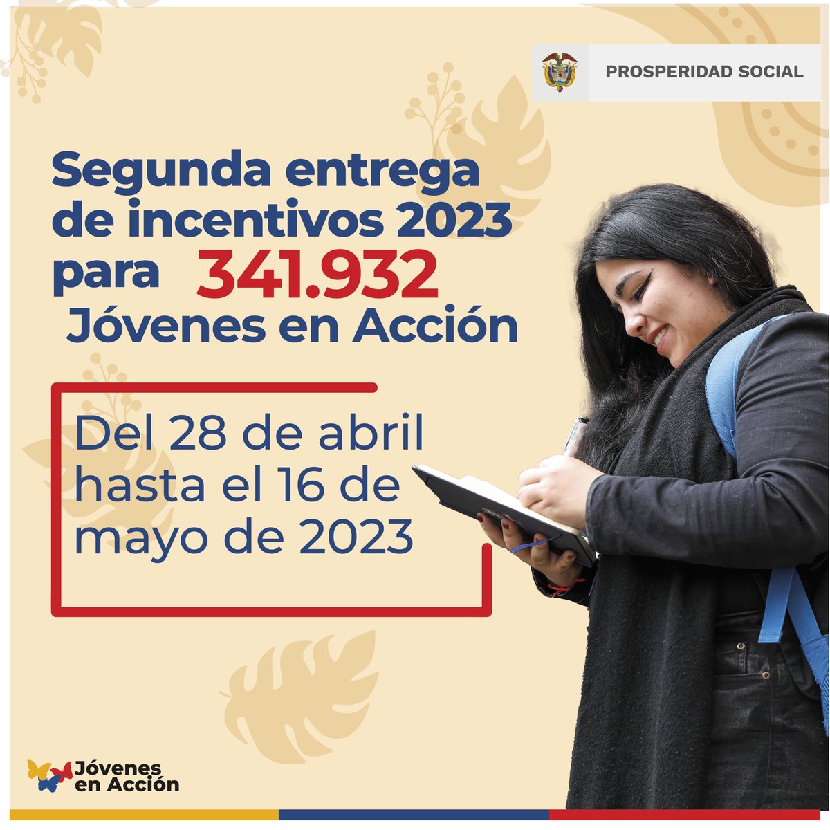 RentaJoven's tweet photo. #ModoPagos | El próximo 28 de abril, inicia la segunda jornada de pagos 2023 para 341.932 #JovenesEnAccion de todo el país.

Recuerden que los incentivos monetarios se entregan a través del Banco Davivienda, su producto
@DaviPlata y modalidad de giro. 

https://t.co/kgpHgCH3ER https://t.co/QHO9o3dz9R