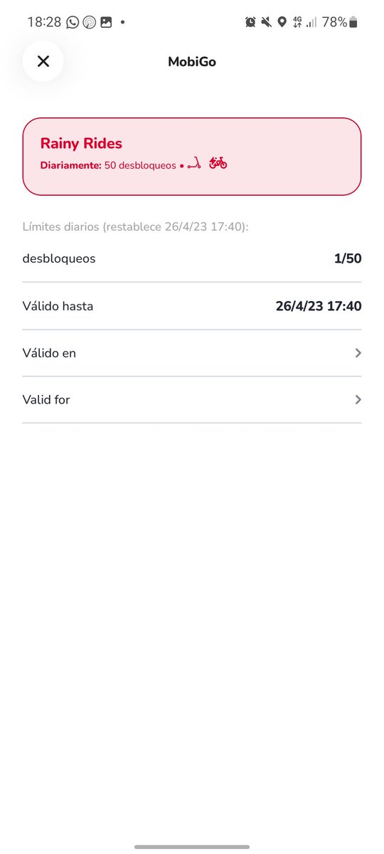 Hoy no quise sacar la bici porque llovía pero pude moverme GRATIS con <a href="/LatamMobi/">Mobi LATAM</a> que en días de lluvia habilita el "Rainy Rides" y podés usar hasta 50 veces a costo 0
Feliiz! En 15 min ya en casa y me olvido del tráfico 🍃