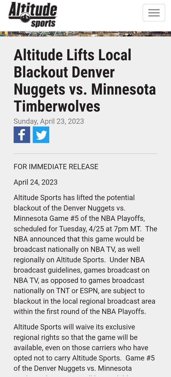 Daymare47's tweet photo. @PrimeVideo Can you tell me why I'm not able to watch @nuggets game tonight even though the blackout was lifted? This game is the only reason I got the NBA TV package, so I'll be very disappointed if I can't watch it! https://t.co/2FpcYQqdHY