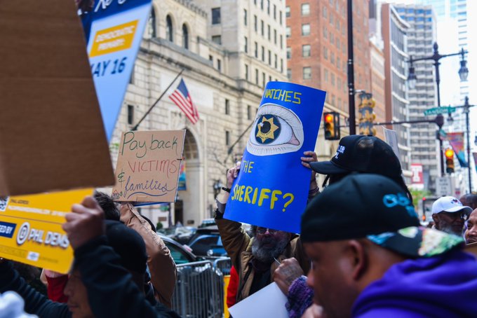 Today at our protest outside the Sheriff&rsquo;s Office, Sheriff Bilal sent counter protesters to drown us<a href="/tag/mandeladay"class="tags"><span>#mandeladay</span></a>