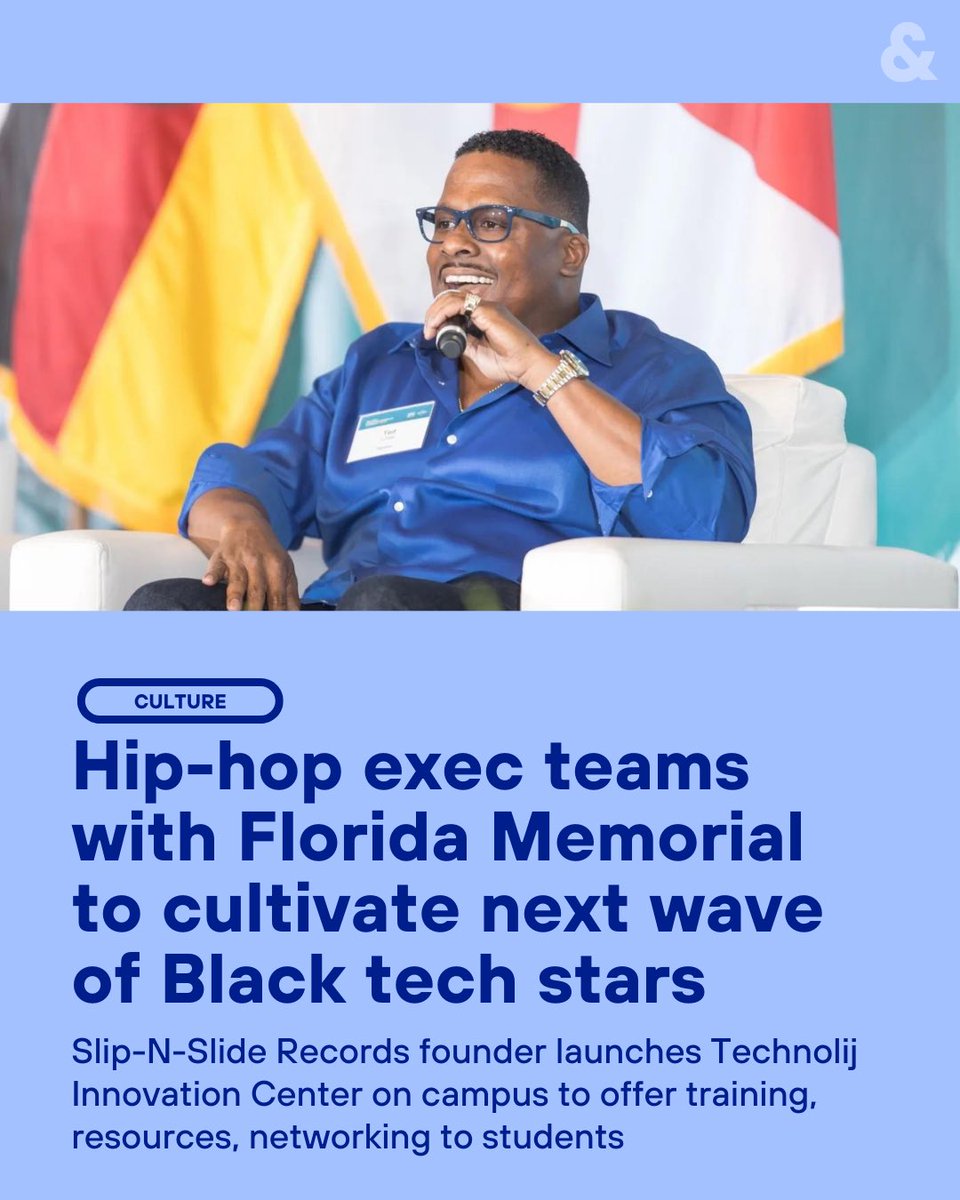 andscape's tweet photo. @IamTedLucas founder of @slipnsliderec invests in the future of #HBCU students in tech with new TechNolij Innovation Center @FLMemorialUniv 💻

A 🧵

⬇️ (1/5) 

📸Ian Ram/MATV Media https://t.co/K5NWvYtEet