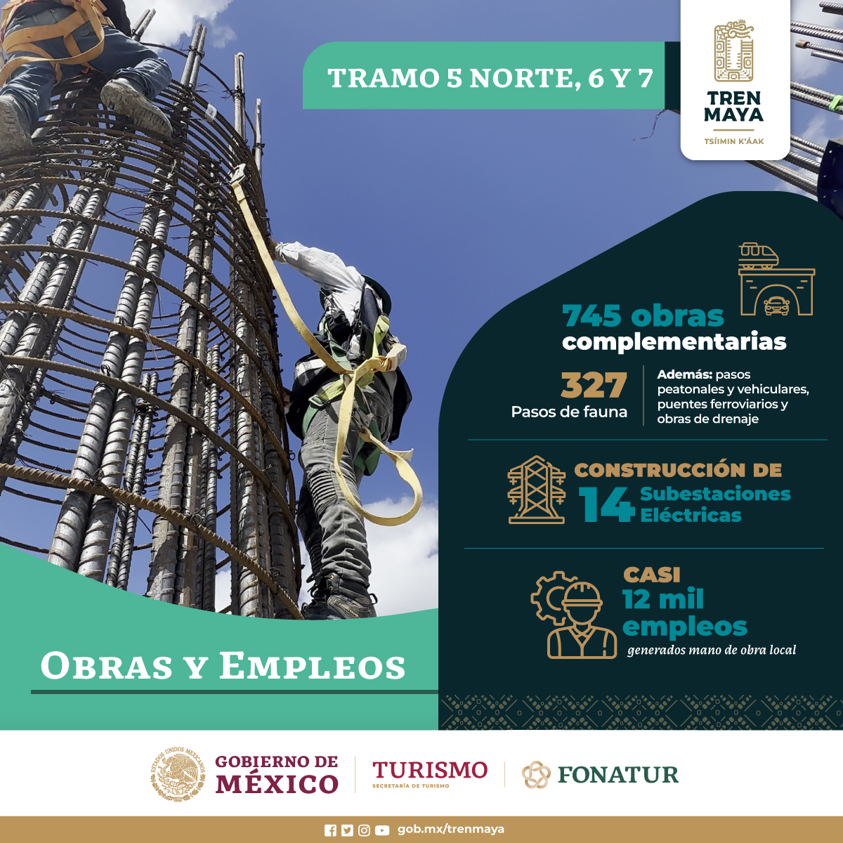 TabascoJavier's tweet photo. En los Tramos 5 norte, 6 y 7 del @TrenMayaMX se realizan 745 obras complementarias, entre las que destacan

🌉 327 pasos de fauna, vehiculares, peatonales y puentes ferroviarios. 
☑ 14 Subestaciones eléctricas.
💠 Casi 12 empleos generados con mano de obra local.

#SúbeteDelTren https://t.co/DLXHfyGBaZ