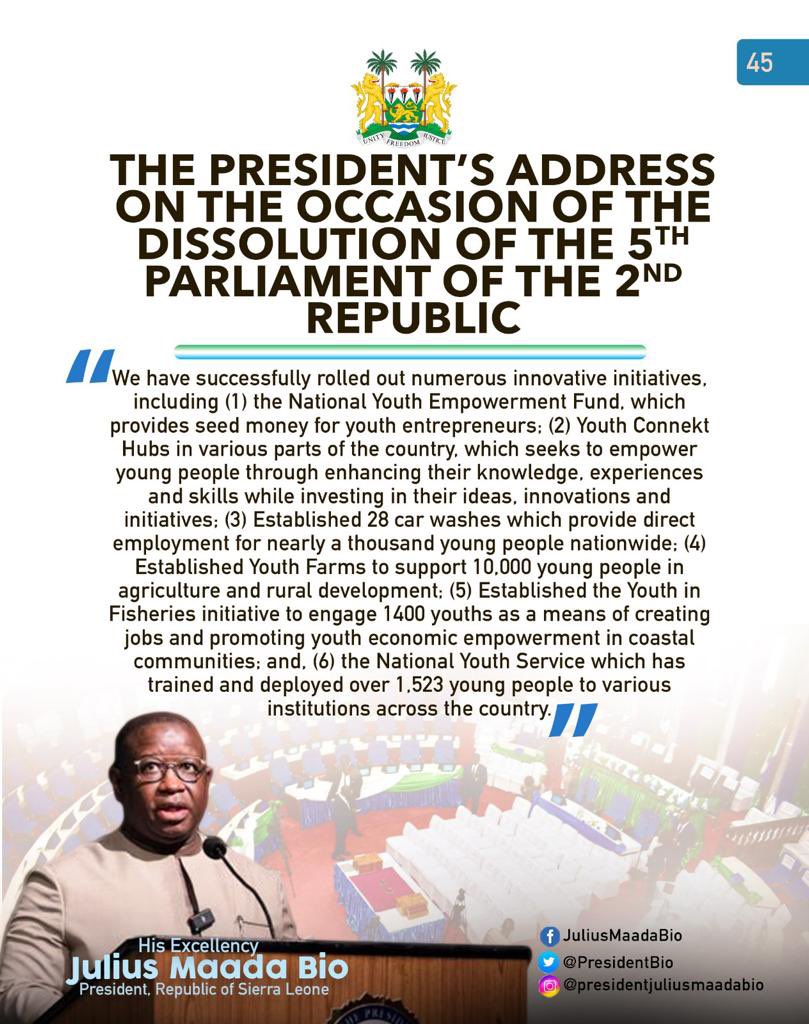 julius_maadabio's tweet photo. Excerpts of my Message on the Occasion of the Dissolution of the Fifth Parliament of the Second Republic of Sierra Leone: 25/04/2023
#TheNewDirectionAgenda
#SLPP4DEVELOPMENT
#5Done5MoreToGo https://t.co/XjlC8obnwC