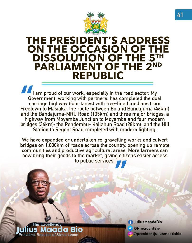 julius_maadabio's tweet photo. Excerpts of my Message on the Occasion of the Dissolution of the Fifth Parliament of the Second Republic of Sierra Leone: 25/04/2023
#TheNewDirectionAgenda
#SLPP4DEVELOPMENT
#5Done5MoreToGo https://t.co/Xq3GuNrBqk