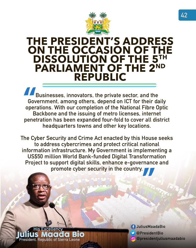 julius_maadabio's tweet photo. Excerpts of my Message on the Occasion of the Dissolution of the Fifth Parliament of the Second Republic of Sierra Leone: 25/04/2023
#TheNewDirectionAgenda
#SLPP4DEVELOPMENT
#5Done5MoreToGo https://t.co/Xq3GuNrBqk