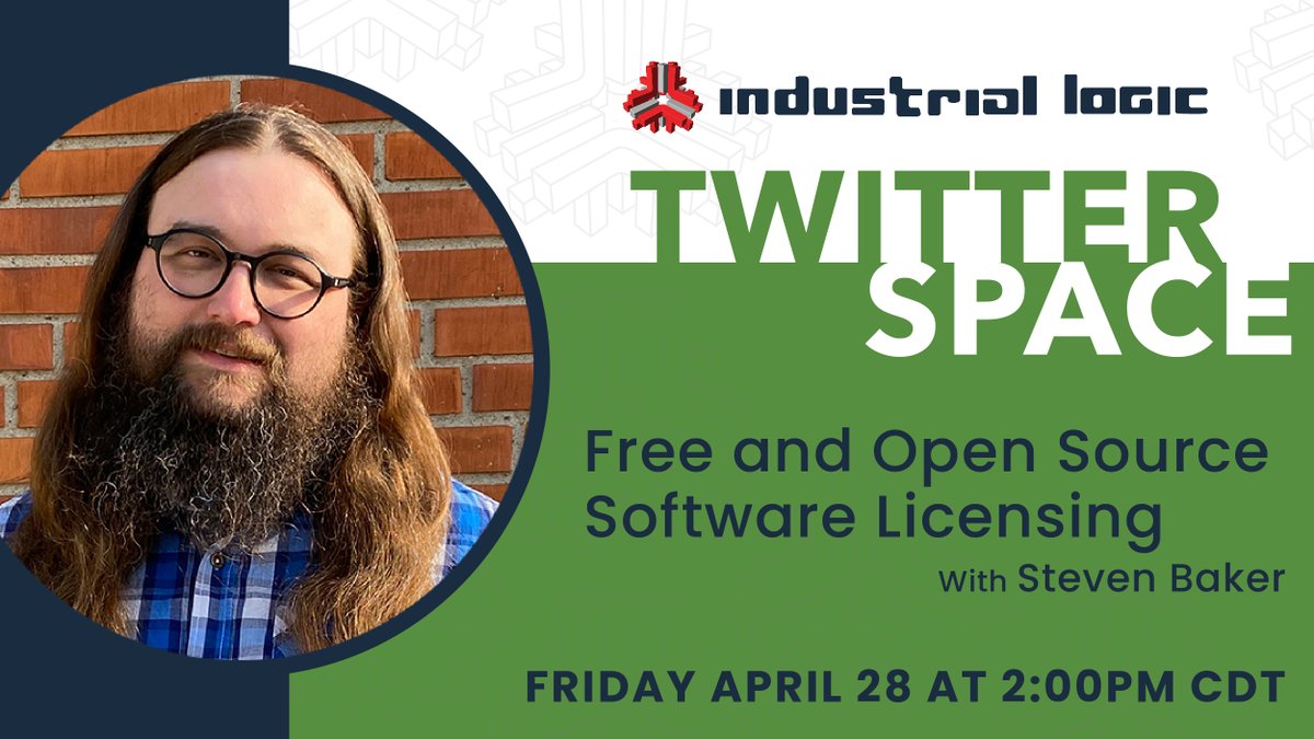 IndustrialLogic's tweet image. Industrial Logic Twitter Space is back this Friday! 

@srbaker will join us and lead a discussion about FOSS (Free and Open Source Software) Licensing.  Learn what you need to know about creating, using, and contributing to FOSS.

bit.ly/41DO6PQ 

#software #developer