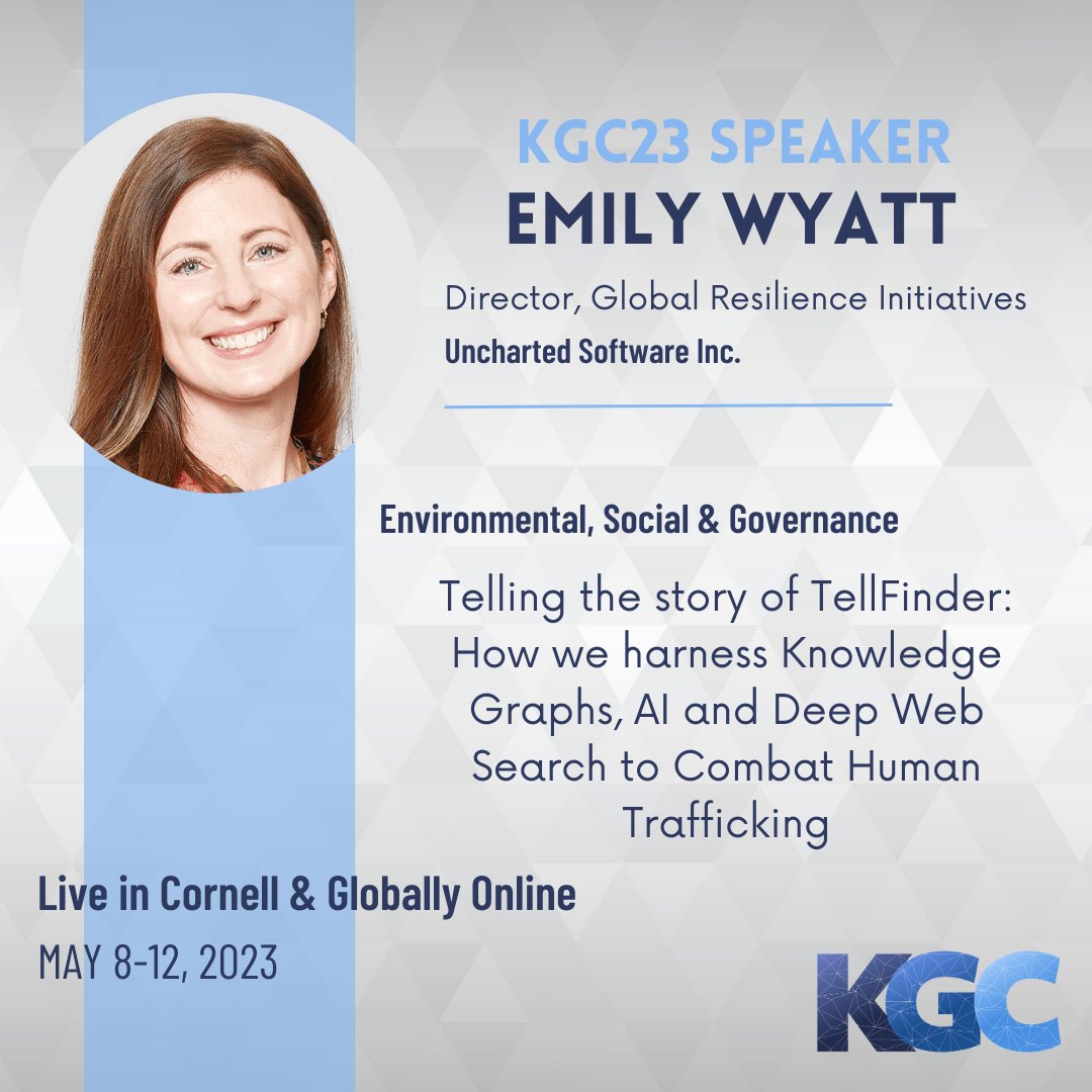 Great news! Emily Wyatt, a human trafficking &amp; tech expert joins #KGC2023. 

Learn about her work with  #TellFinder to fight trafficking with #AI &amp; deep web search: knowledgegraph.tech/speakers/emily…

#TechForGood #aiforgood #DeepWeb #HumanRights #HumanTrafficking