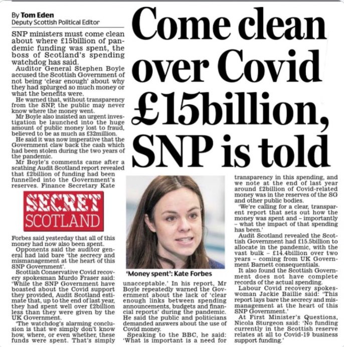 I disagree with many of my learned colleagues.

For me THE biggest problem, crisis or “nightmare” Nicola Sturgeon faces isn’t Gupta, the Ferries or the Motorhome…

It’s the unaccounted for Covid Billions. Yes, BILLIONS.

Audit Scotland never got a satisfactory answer.

Why?