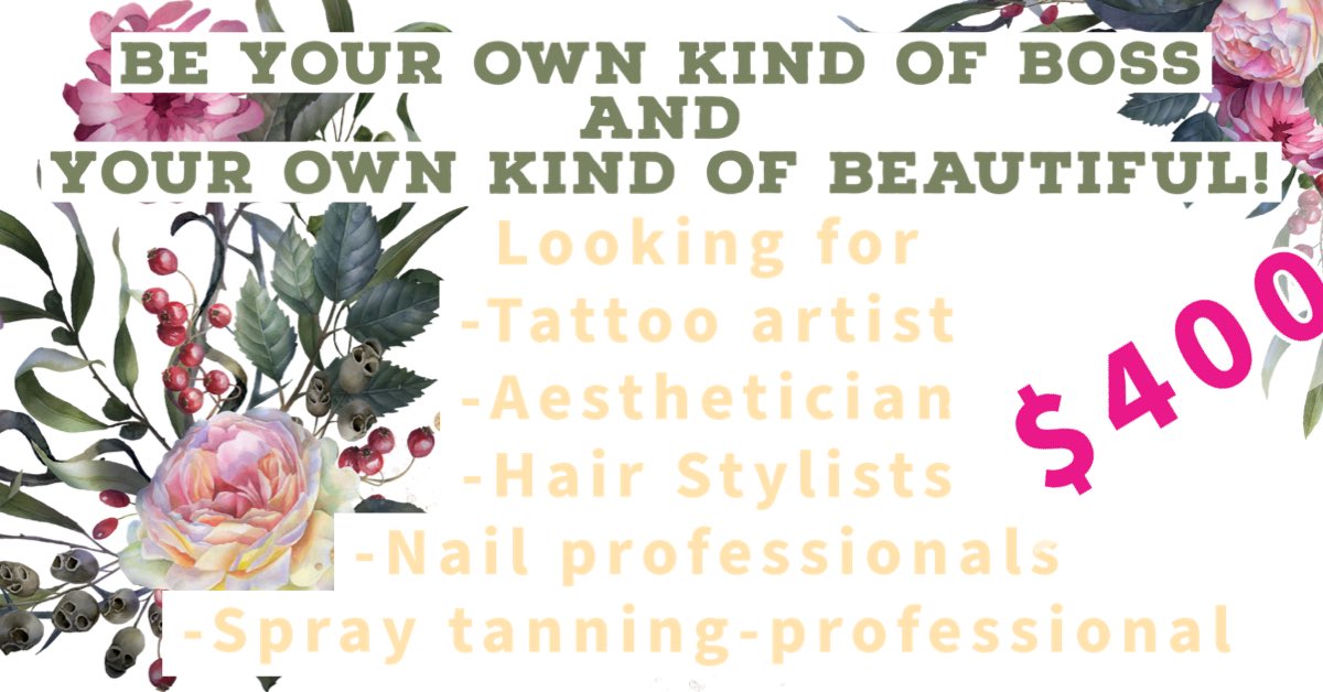 BE YOUR OWN KIND OF BOSS AND YOUR OWN KIND OF BEAUTIFUL!

Rent is $400/month, come work with us!

#reddeer #nailsalon #hairdresser #lashesfordays #spraytanartist #hairsalon #aesthetician #beautiful #rentals