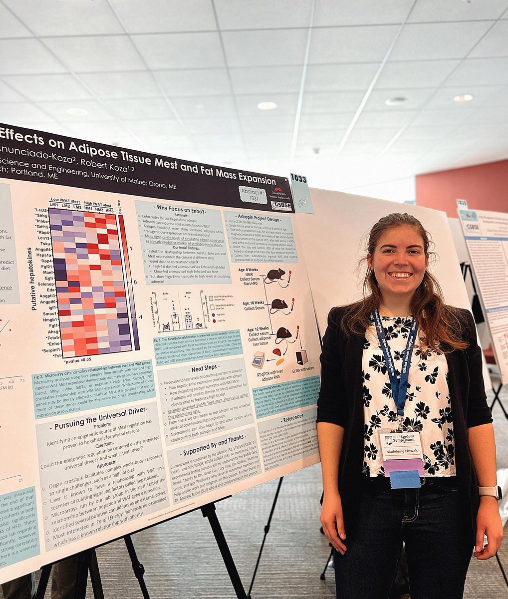 Congratulations to Madeleine Nowak (admitted Fall 2020 in Biomedical Science) for getting an award during the 2023 University of Maine Student Symposium (UMSS) for her research, “Hepatic Signaling Effects on Adipose Tissue Mest and Fat Mass Expansion,” advised by Dr. Robert Koza.