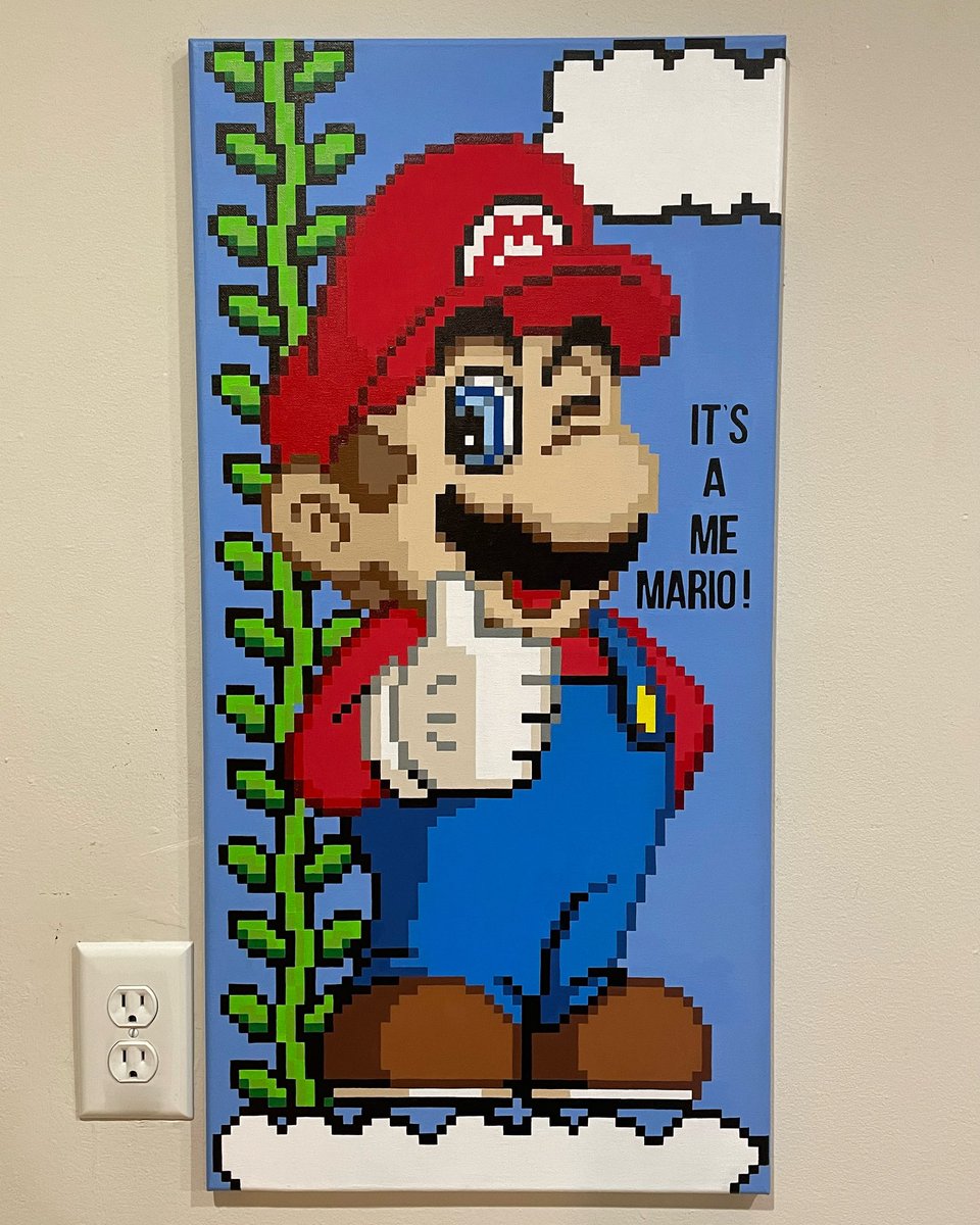 It’s a me Mario! I painted everyone’s favorite Plummer on a 15” by 30” canvas. 🪠🇮🇹🤌🏻 #art #supermariofanart #artist #pixelart #pixelartist #8bitart #8bitartist #pixelpainter #pixelpainting #gamerart #gamerfanart #artwork #paintingislife #canvasart #itsamemario #letsago