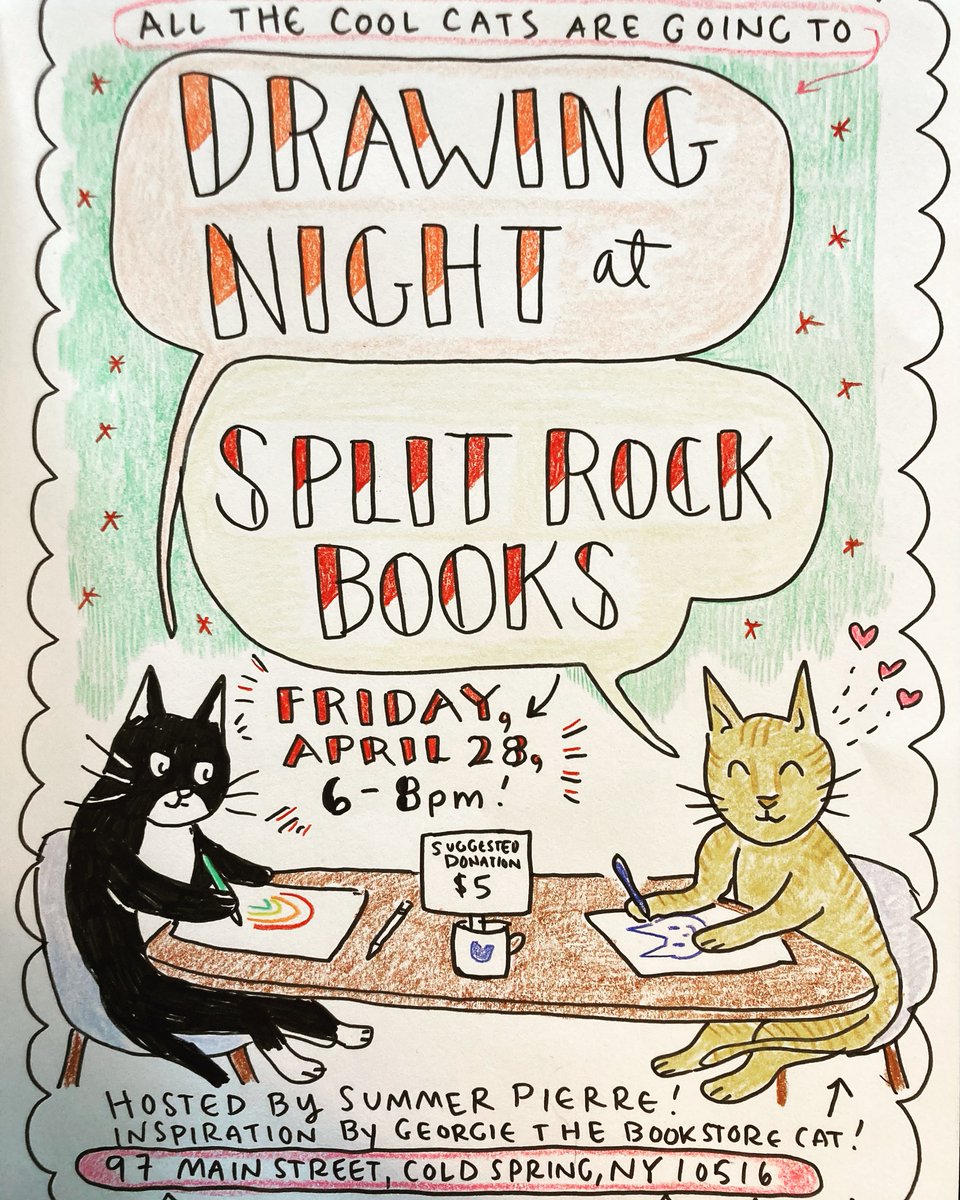 Hudson Valley friends: THIS FRIDAY, April 28, 6-8pm, I am hosting Drawing Night at <a href="/SplitRockBks/">Split Rock Books</a> ! Bring your art supplies and join us!