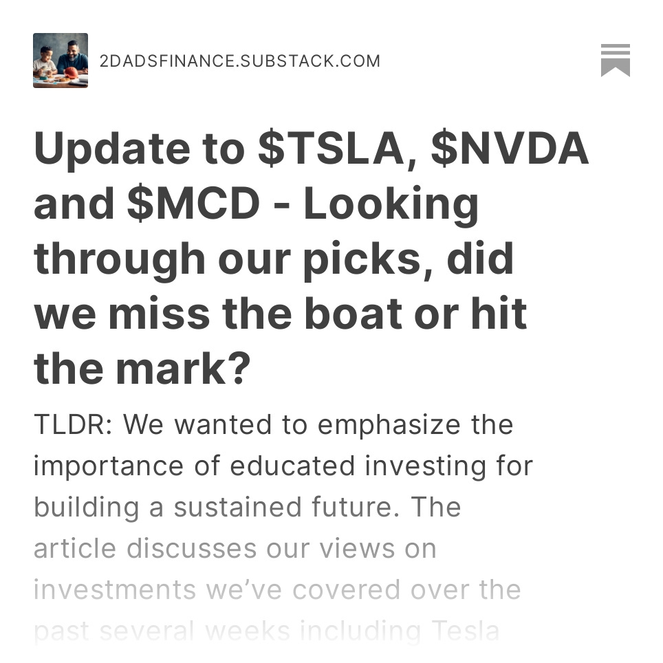 2dadsfinance's tweet photo. We share some updates on $MCD, $NVDA and $TSLA going into the next few weeks. We think there's some potential opportunity over the next few weeks.

https://t.co/9BTeyPqrJ6 https://t.co/ei4Qxr1tWN