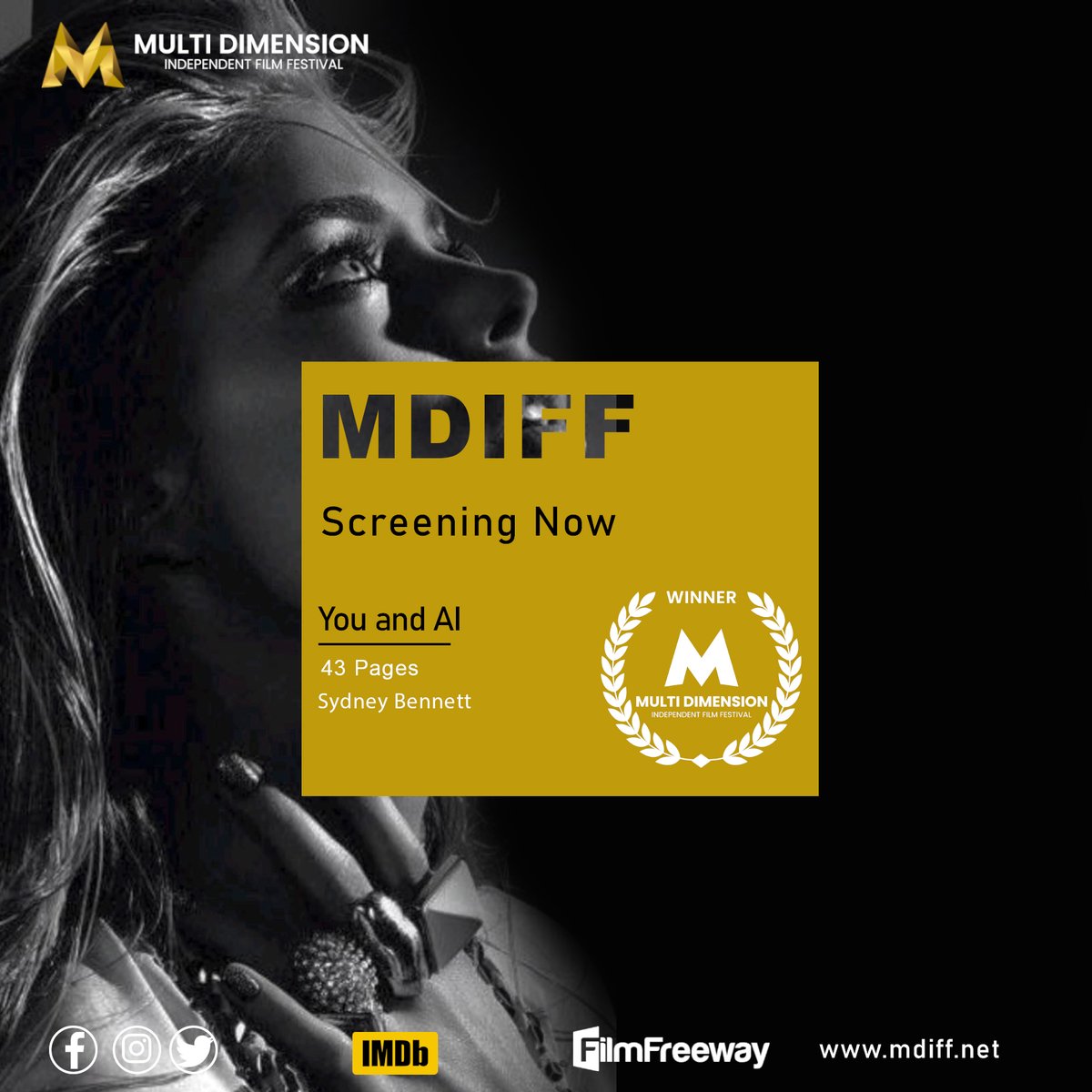MDIFF21's tweet photo. You and AI written by Sydney Bennett now screening on our website until April 30, 2023
Read now: https://t.co/TTOpHgBmVN

Discover the full screening of #MDIFF at https://t.co/1UYsAZViA5

Submit your project now: https://t.co/Hww42nM89M

#mdiff #screeningnow #TVscript https://t.co/0uMbX1f9g9